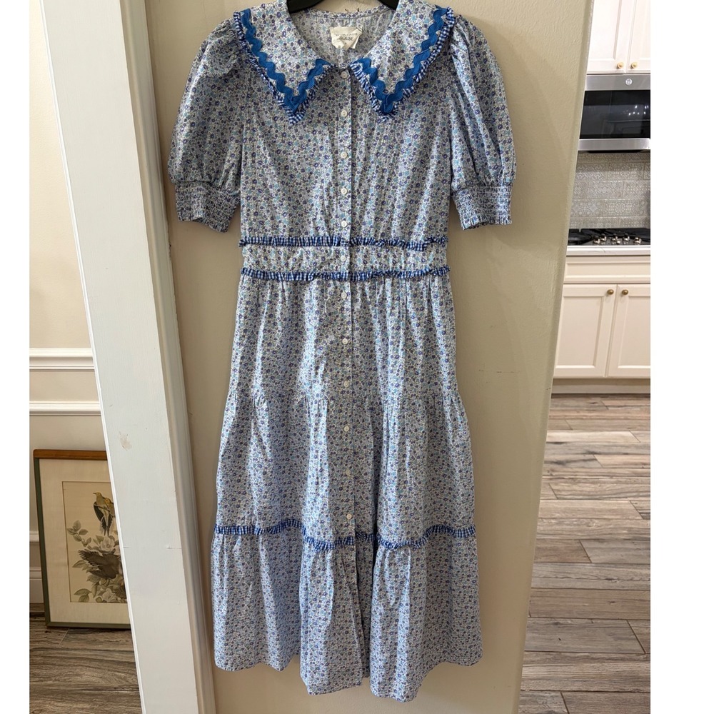 Hyacinth House Floral Midi Dress Blue Purple Cottagecore Boho Ric Rac Small - Picture 2 of 7